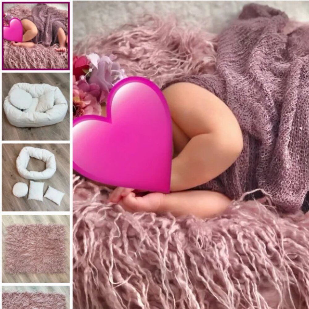 Faux Fur Newborn Photography Prop Set - Purple/Mauve Newborn Nest